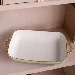 Online CERAMIC Bambu Rectangular Casserole Pistachio & White SECONDS - NON RE Bakers|Gifts Under $99