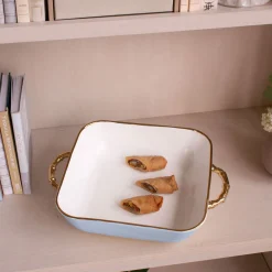 Online CERAMIC Bambu Square Casserole Periwinkle & White SECONDS - NON REFUND Bakers|Gifts Under $99