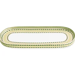Clearance CERAMIC Ravenna Long Oval Platter Set of 2 Green & Gold Ravenna|Platters