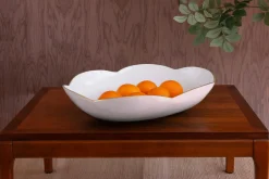 Best ENCANTO Amelia Extra Large Oval Bowl Camellia and White Bowls|Enameled Color Metal