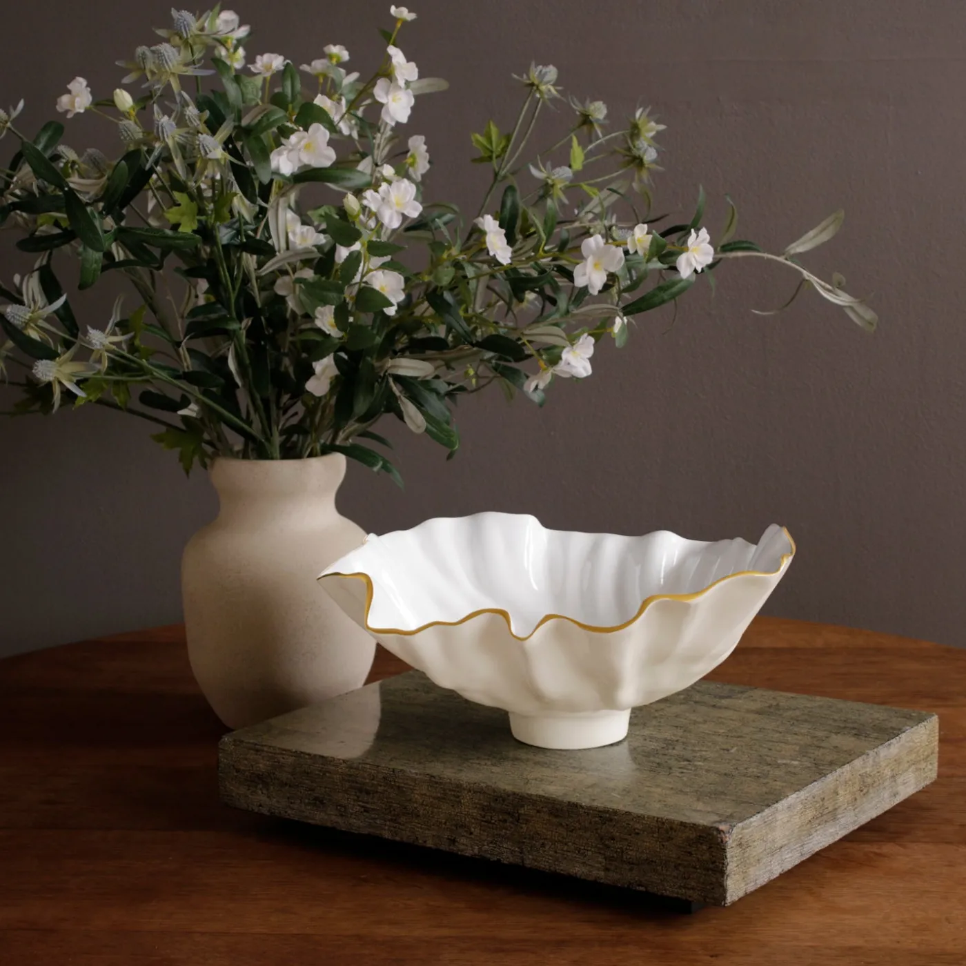 New ENCANTO Bloom Medium Bowl (Cream and White) Bowls|Enameled Color Metal