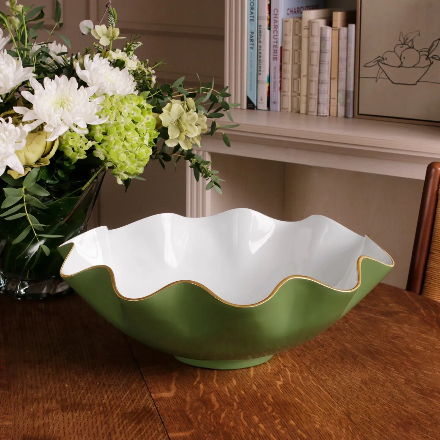 Outlet ENCANTO Carola Extra Large Bowl Leaf Green and White Holiday|Bowls