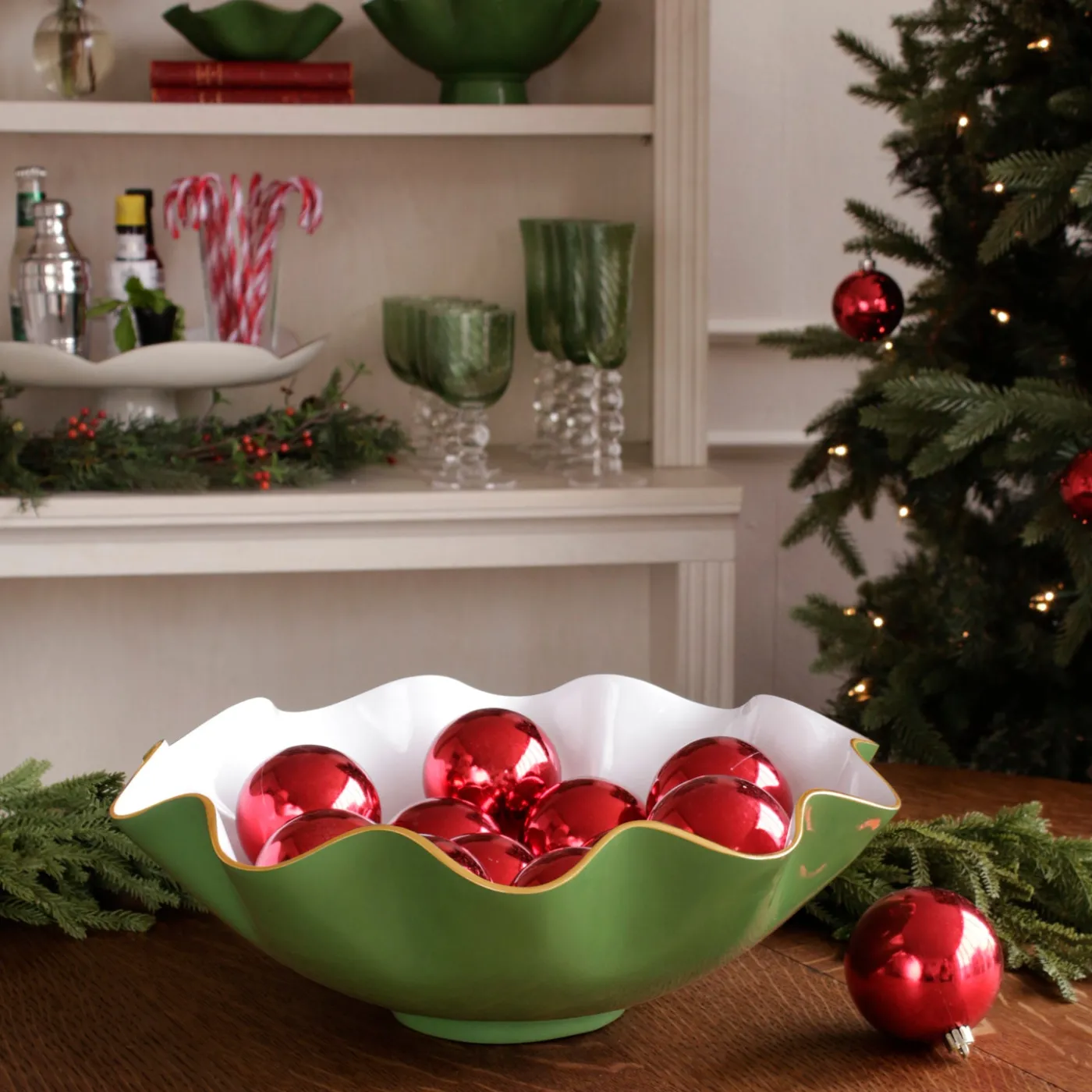 Outlet ENCANTO Carola Extra Large Bowl Leaf Green and White Holiday|Bowls