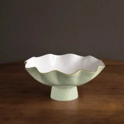 New ENCANTO Carola Large Pedestal (Pistachio and White) Enameled Color Metal