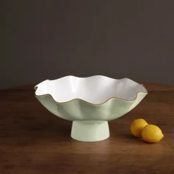 New ENCANTO Carola Large Pedestal (Pistachio and White) Enameled Color Metal