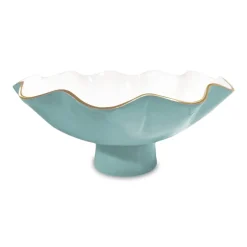 New ENCANTO Carola Large Pedestal (Turquoise and White) Gifts For The Bride + Groom|Enameled Color Metal