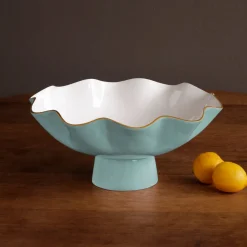 New ENCANTO Carola Large Pedestal (Turquoise and White) Gifts For The Bride + Groom|Enameled Color Metal