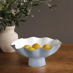 Sale ENCANTO Carola Large Pedestal (Periwinkle and White) Enameled Color Metal