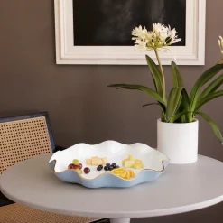 Hot ENCANTO Carola Large Round Platter (Periwinkle and White) Platters|Enameled Color Metal