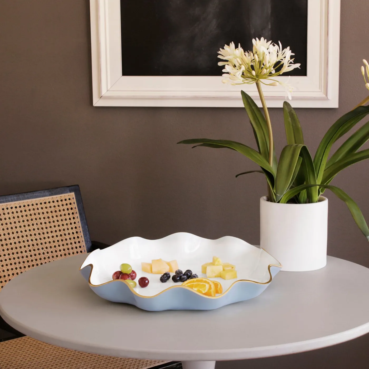 Hot ENCANTO Carola Large Round Platter (Periwinkle and White) Platters|Enameled Color Metal