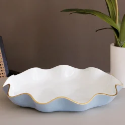 Hot ENCANTO Carola Large Round Platter (Periwinkle and White) Platters|Enameled Color Metal