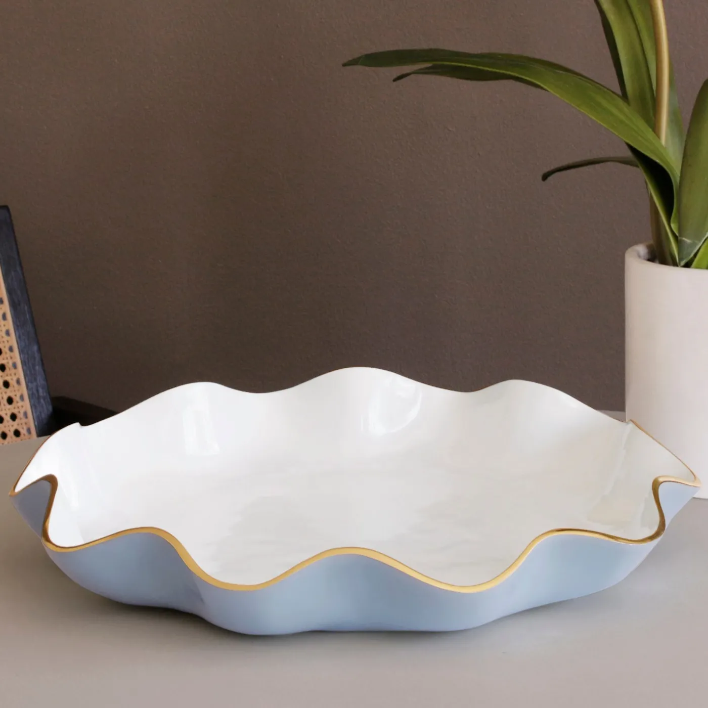 Hot ENCANTO Carola Large Round Platter (Periwinkle and White) Platters|Enameled Color Metal