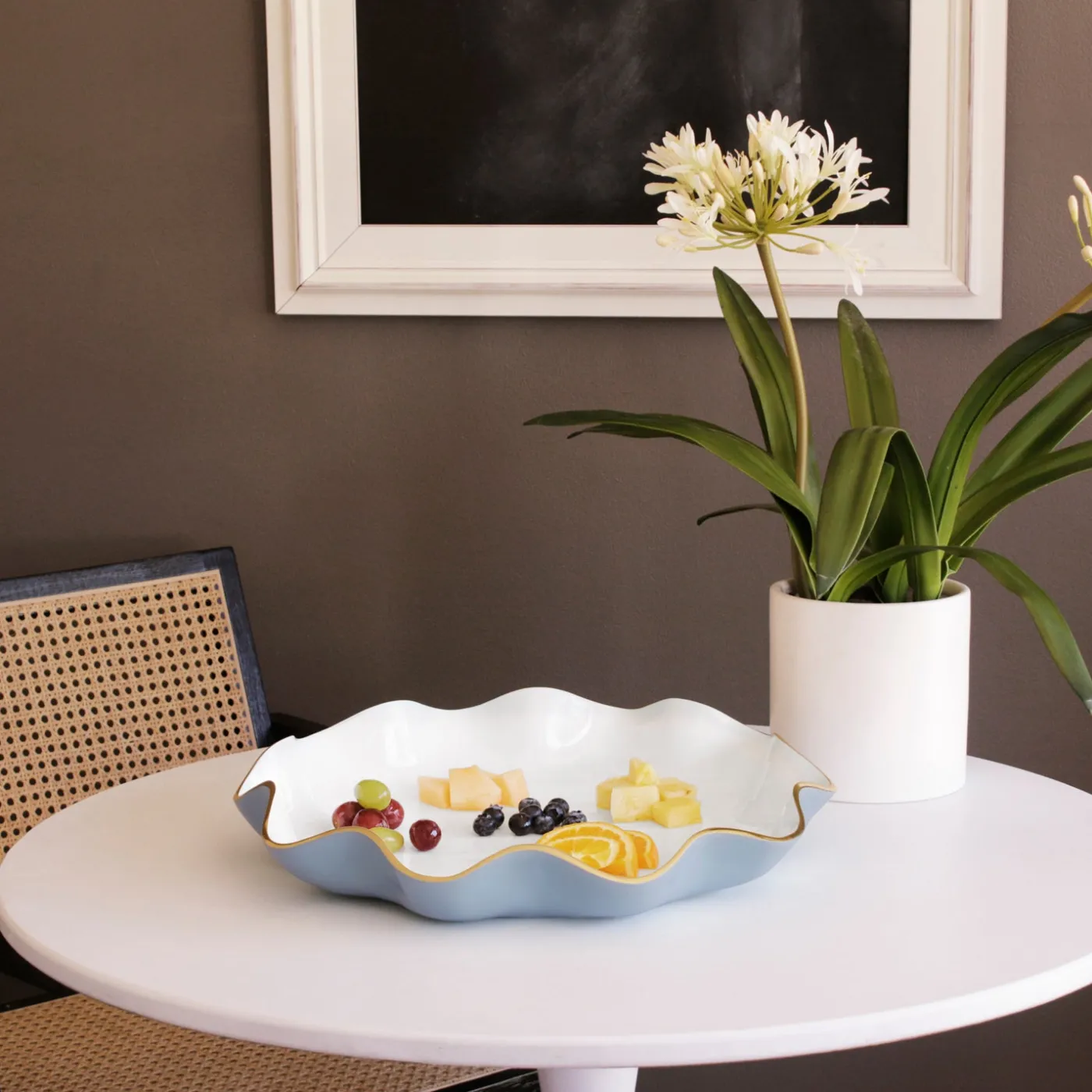 Hot ENCANTO Carola Large Round Platter (Periwinkle and White) Platters|Enameled Color Metal