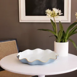 Hot ENCANTO Carola Large Round Platter (Periwinkle and White) Platters|Enameled Color Metal