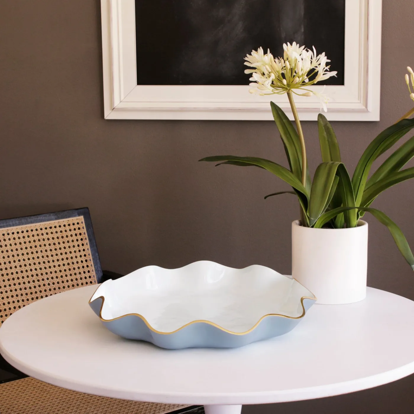 Hot ENCANTO Carola Large Round Platter (Periwinkle and White) Platters|Enameled Color Metal