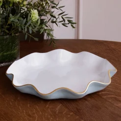 ENCANTO Carola Large Round Platter Slate and White Bowls|Enameled Color Metal
