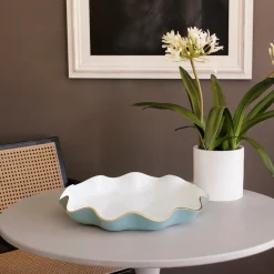 Best ENCANTO Carola Large Round Platter (Turquoise and White) Platters|Enameled Color Metal