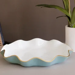 Best ENCANTO Carola Large Round Platter (Turquoise and White) Platters|Enameled Color Metal