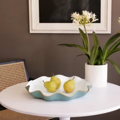 Best ENCANTO Carola Large Round Platter (Turquoise and White) Platters|Enameled Color Metal