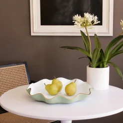 ENCANTO Carola Large Round Platter (Pistachio and White) Platters|Enameled Color Metal