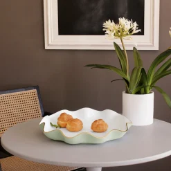 ENCANTO Carola Large Round Platter (Pistachio and White) Platters|Enameled Color Metal