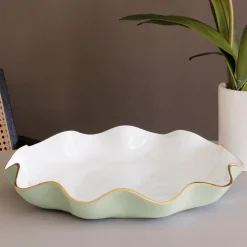 ENCANTO Carola Large Round Platter (Pistachio and White) Platters|Enameled Color Metal