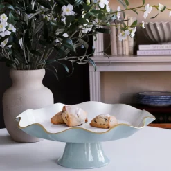 Best ENCANTO Carola Pedestal Cake Plate (Slate and White) Cake Plates|Enameled Color Metal