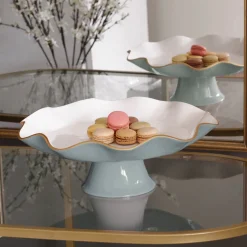 Best ENCANTO Carola Pedestal Cake Plate (Slate and White) Cake Plates|Enameled Color Metal