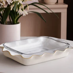 Discount ENCANTO Carola Rectangle Casserole Holder (Cream and White) Holiday|The Holiday Shop