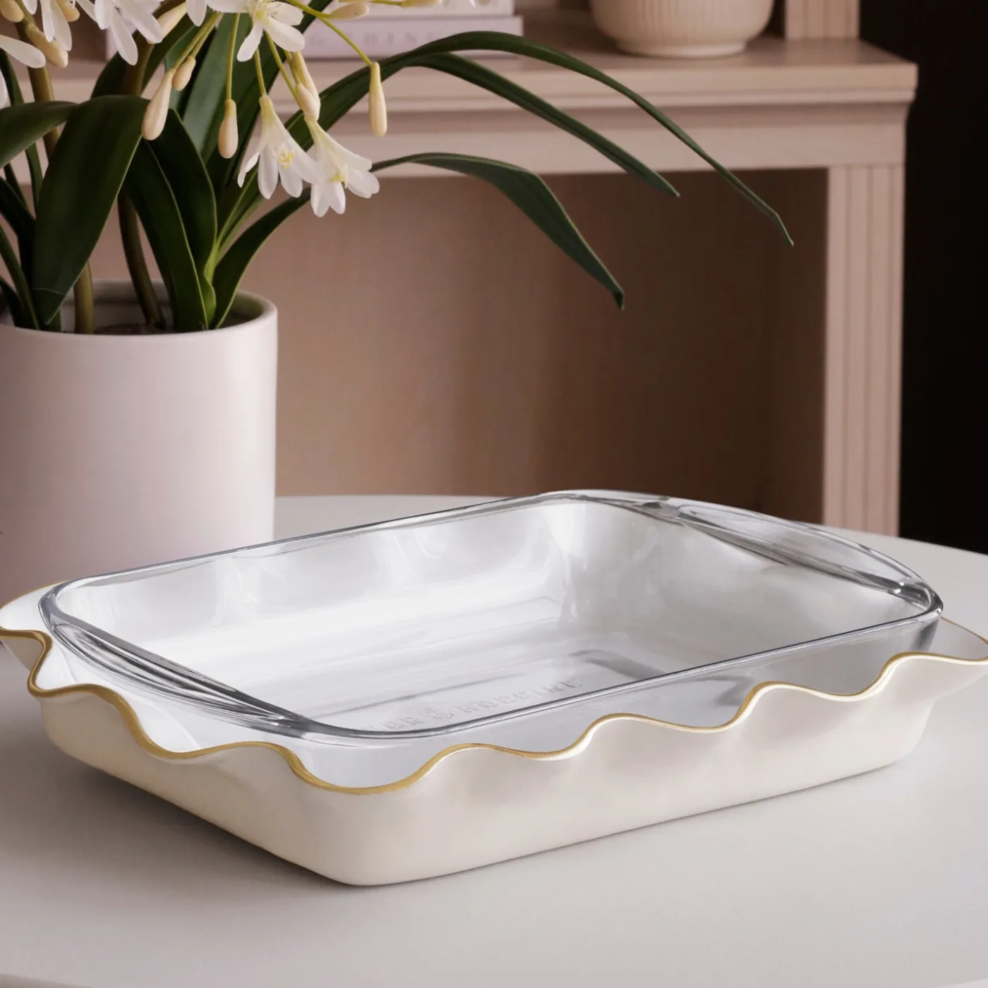 Discount ENCANTO Carola Rectangle Casserole Holder (Cream and White) Holiday|The Holiday Shop