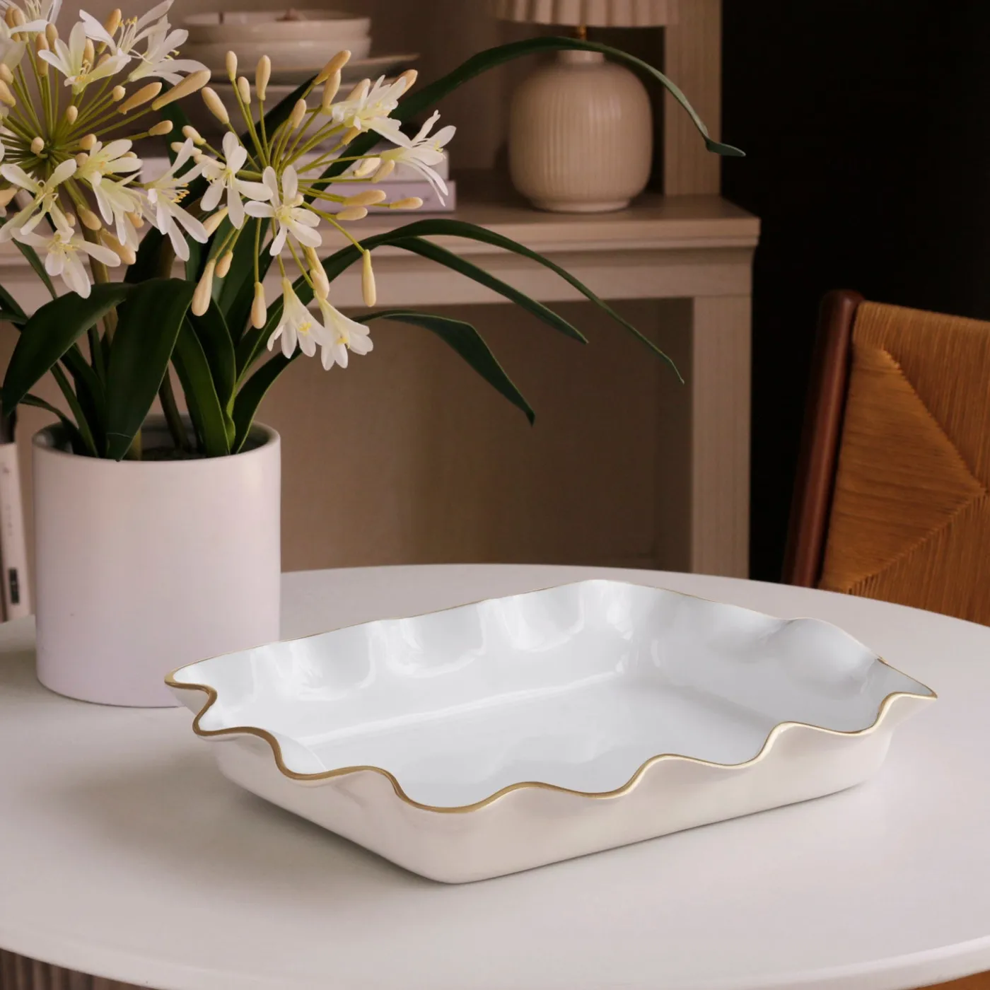 Discount ENCANTO Carola Rectangle Casserole Holder (Cream and White) Holiday|The Holiday Shop