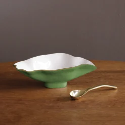 Best ENCANTO Claire Small Oval Bowl with Spoon Leaf Green and White Holiday|Bowls