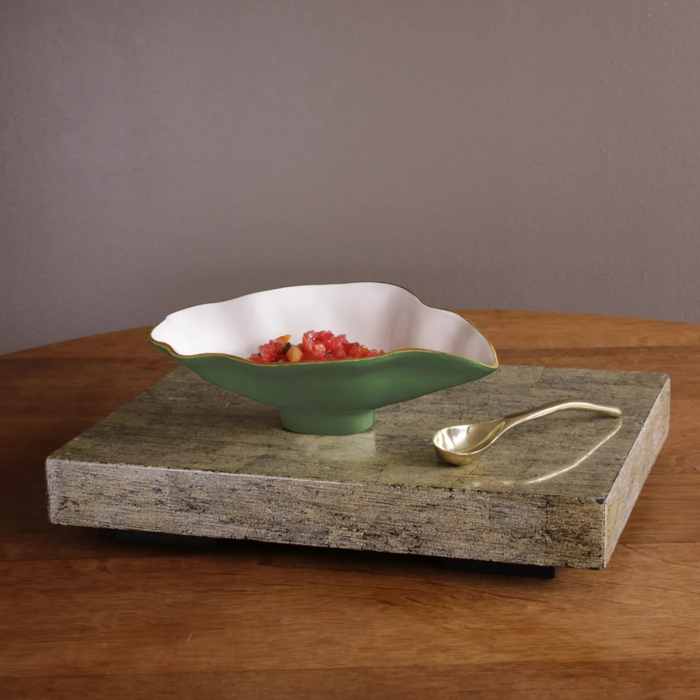 Best ENCANTO Claire Small Oval Bowl with Spoon Leaf Green and White Holiday|Bowls