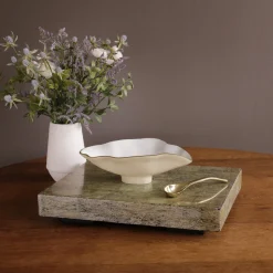 New ENCANTO Claire Small Oval Bowl with Spoon (Cream, White and Gold) Bowls|Gifts Under $99