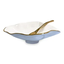 Clearance ENCANTO Claire Small Oval Bowl with Spoon (Periwinkle, White and Gold) Bowls|Gifts Under $99