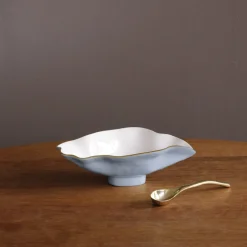 Clearance ENCANTO Claire Small Oval Bowl with Spoon (Periwinkle, White and Gold) Bowls|Gifts Under $99