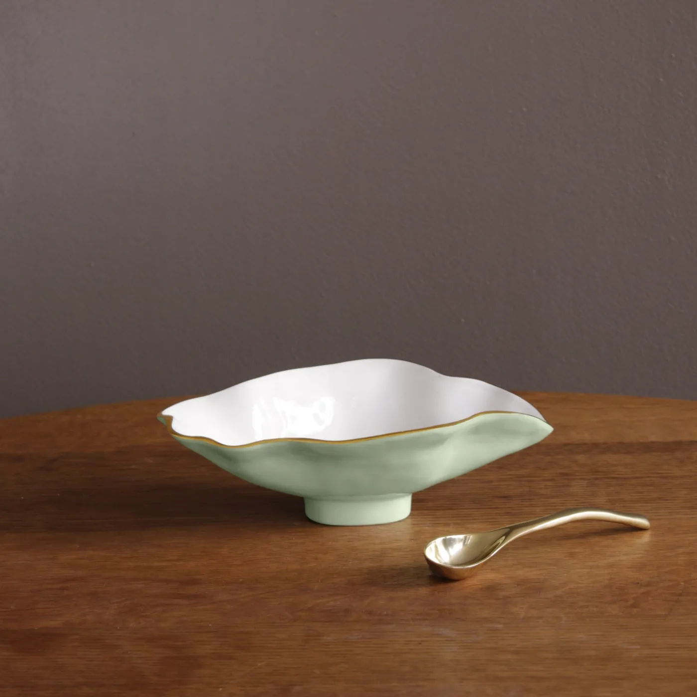 Best ENCANTO Claire Small Oval Bowl with Spoon (Pistachio, White and Gold) Bowls|Gifts Under $99