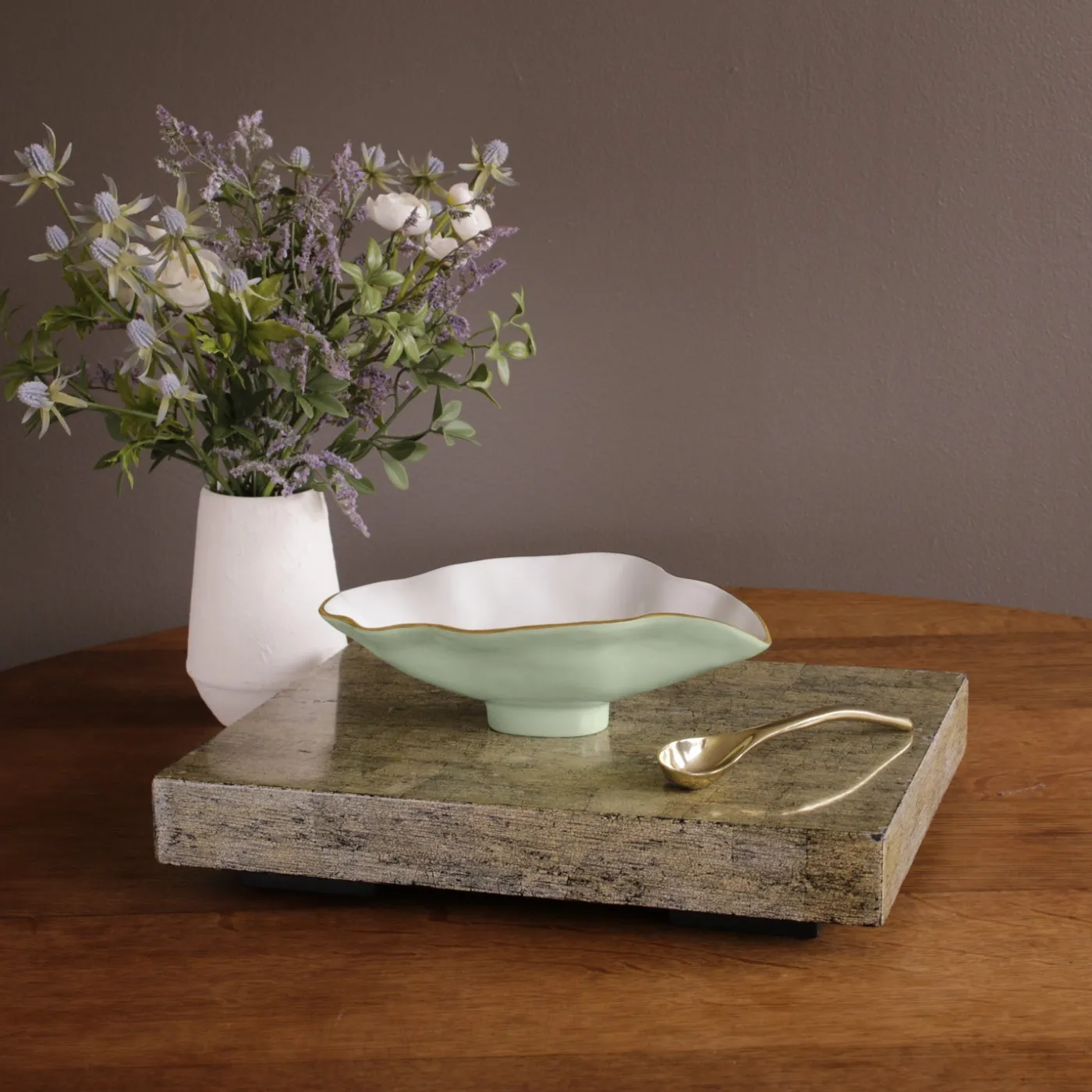 Best ENCANTO Claire Small Oval Bowl with Spoon (Pistachio, White and Gold) Bowls|Gifts Under $99