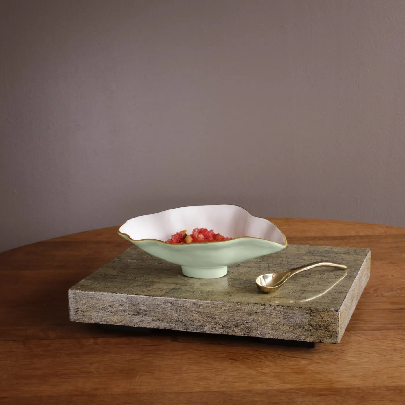 Best ENCANTO Claire Small Oval Bowl with Spoon (Pistachio, White and Gold) Bowls|Gifts Under $99