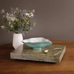 Outlet ENCANTO Claire Small Oval Bowl with Spoon (Turquoise, White and Gold) Bowls|Enameled Color Metal