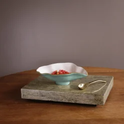 Outlet ENCANTO Claire Small Oval Bowl with Spoon (Turquoise, White and Gold) Bowls|Enameled Color Metal