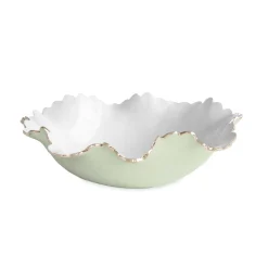 Clearance ENCANTO Colette Large Bowl (Pistachio and White) Bowls|Enameled Color Metal
