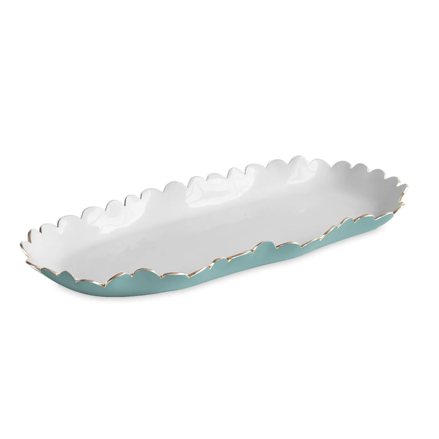 Hot ENCANTO Colette Oblong Tray (Turquoise and White) Trays|Enameled Color Metal