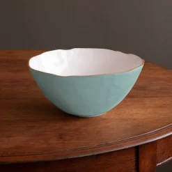 Outlet ENCANTO Demeter Large Bowl (Turquoise and White) Bowls|Enameled Color Metal