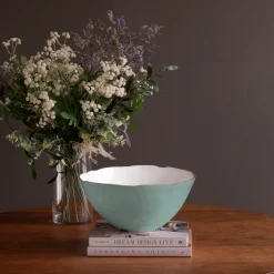 Outlet ENCANTO Demeter Large Bowl (Turquoise and White) Bowls|Enameled Color Metal