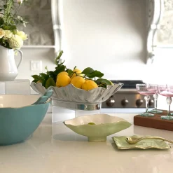 Outlet ENCANTO Demeter Large Bowl (Turquoise and White) Bowls|Enameled Color Metal