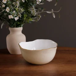Sale ENCANTO Osaka Large Bowl (Cream and White) Bowls|Enameled Color Metal