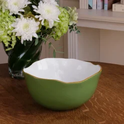 Hot ENCANTO Osaka Large Bowl Leaf Green and White Holiday|Bowls