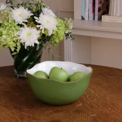 Hot ENCANTO Osaka Large Bowl Leaf Green and White Holiday|Bowls