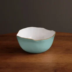New ENCANTO Osaka Large Bowl (Turquoise and White) Bowls|Enameled Color Metal